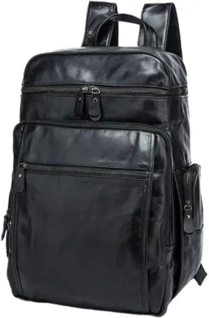 Mens Backpacks Laptop Bags Casual Daypack Briefcases Genuine Leather Computers Bags Bookbags Luggage Bags 16.5Inch(Black)
