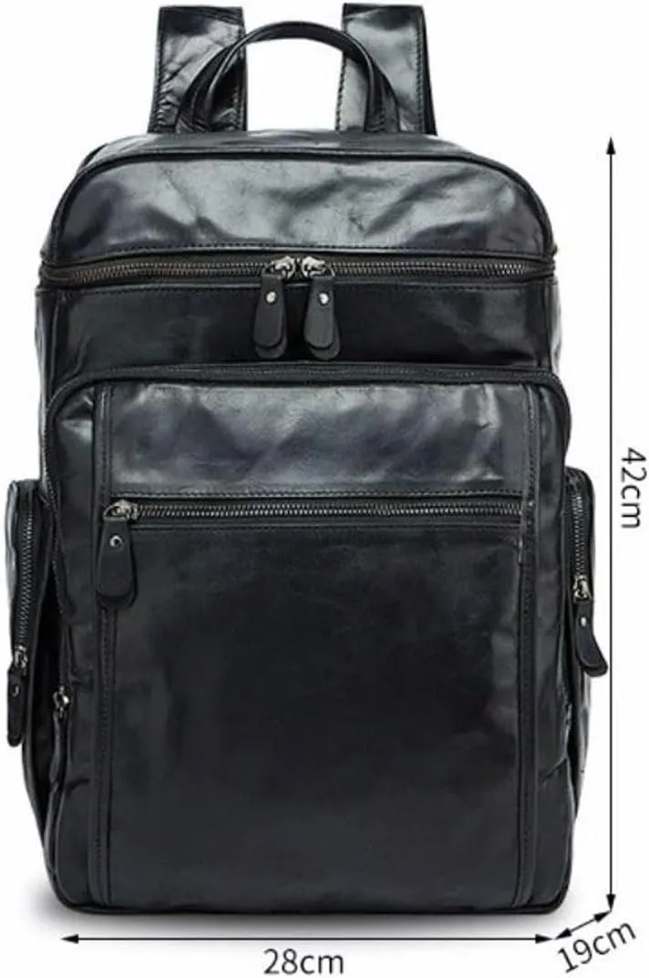 Mens Backpacks Laptop Bags Casual Daypack Briefcases Genuine Leather Computers Bags Bookbags Luggage Bags 16.5Inch(Black)