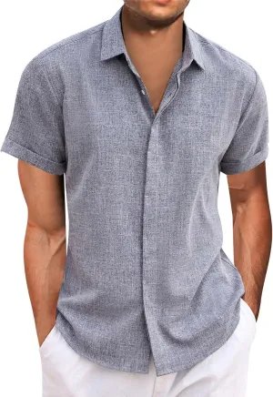 Men's Button Down Shirts Solid Color Hawaiian Beach Shirt Short Sleeve Summer Dress Tops Casual Shirts, M-4XL