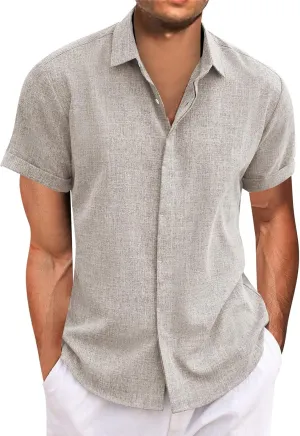 Men's Button Down Shirts Solid Color Hawaiian Beach Shirt Short Sleeve Summer Dress Tops Casual Shirts, M-4XL