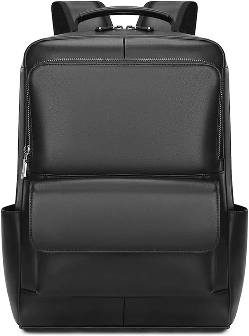 Mens Casual Daypack Backpacks Briefcases Travel Bags Weekender Bags Genuine Leather Laptop Backpacks (Color : Black)