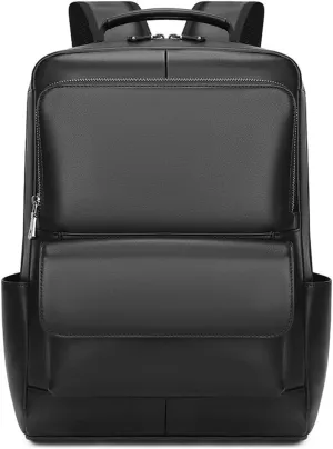 Mens Casual Daypack Backpacks Briefcases Travel Bags Weekender Bags Genuine Leather Laptop Backpacks (Color : Black)
