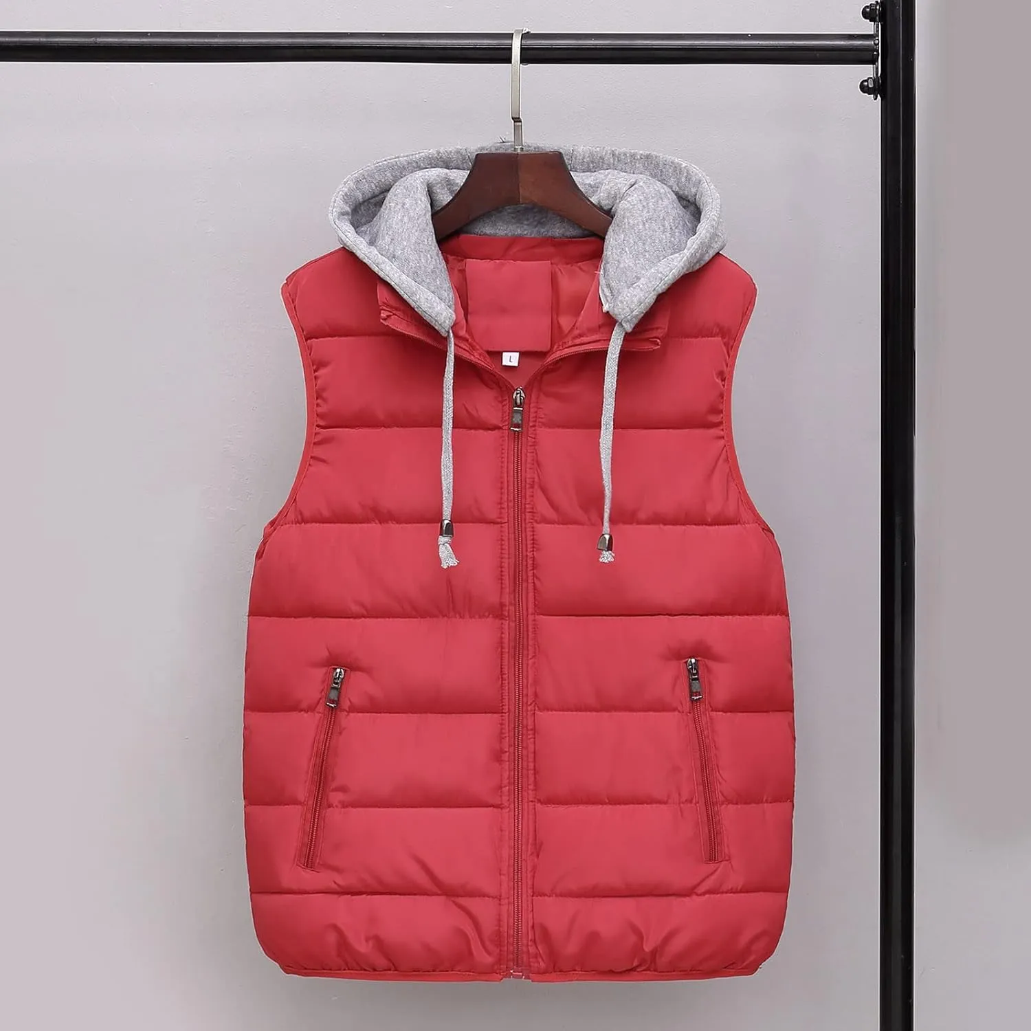 Men's Fall Winter Vests Outerwear Removable Hooded Padded Puffer Vest Casual Sleeveless Jacket with Zip Pockets