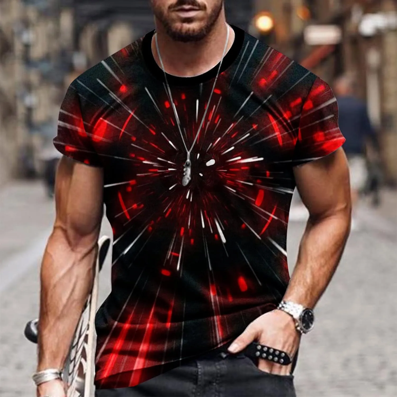 Mens Fashion 3D Print T-Shirts 2023 Casual Summer Tops Funny Graphics Pattern Crewneck Short Sleeve Tees for Men