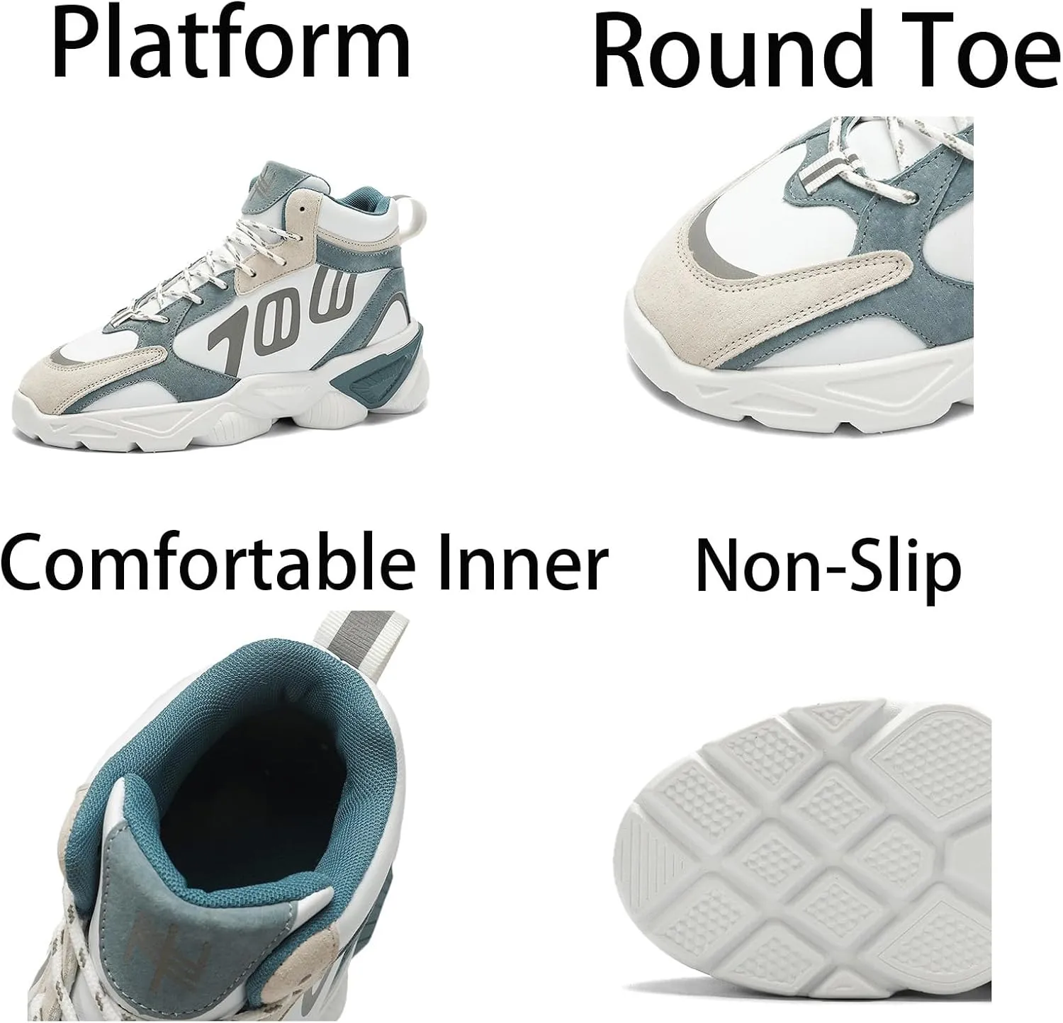 Mens Fashion Lace-Up Platform Sneakers Mid-Top Non Slip Round Toe Casual Chunky Shoes for Gym Sports Tennis Jogging Running Walking