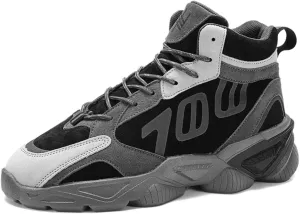 Mens Fashion Lace-Up Platform Sneakers Mid-Top Non Slip Round Toe Casual Chunky Shoes for Gym Sports Tennis Jogging Running Walking