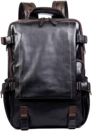 Mens Genuine Leather Travel Bags for Men, Laptop Backpacks Casual Daypack Backpacks Briefcases Weekender Bags (Black)