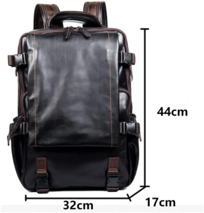 Mens Genuine Leather Travel Bags for Men, Laptop Backpacks Casual Daypack Backpacks Briefcases Weekender Bags (Black)