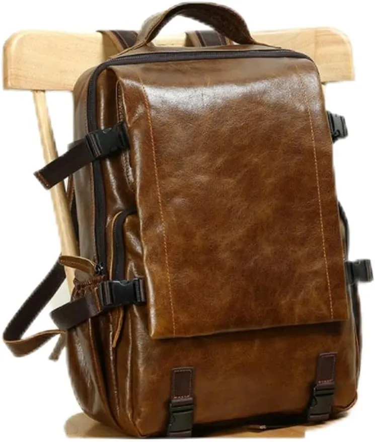 Mens Genuine Leather Travel Bags for Men, Laptop Backpacks Casual Daypack Backpacks Briefcases Weekender Bags (Brown)