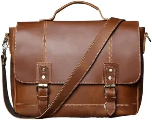 Mens Handbags Briefcases Messenger Shoulder Bags Genuine Leather Crossbody Bags Laptop Bags 13.8Inch