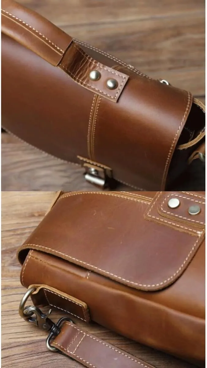 Mens Handbags Briefcases Messenger Shoulder Bags Genuine Leather Crossbody Bags Laptop Bags 13.8Inch