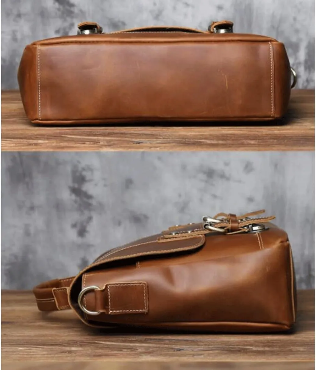Mens Handbags Briefcases Messenger Shoulder Bags Genuine Leather Crossbody Bags Laptop Bags 13.8Inch