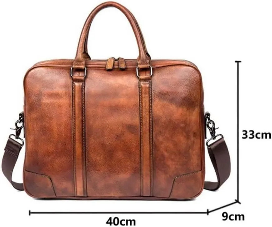 Mens Handbags Briefcases Messenger Shoulder Bags Genuine Leather Crossbody Bags Laptop Bags 15.7Inch