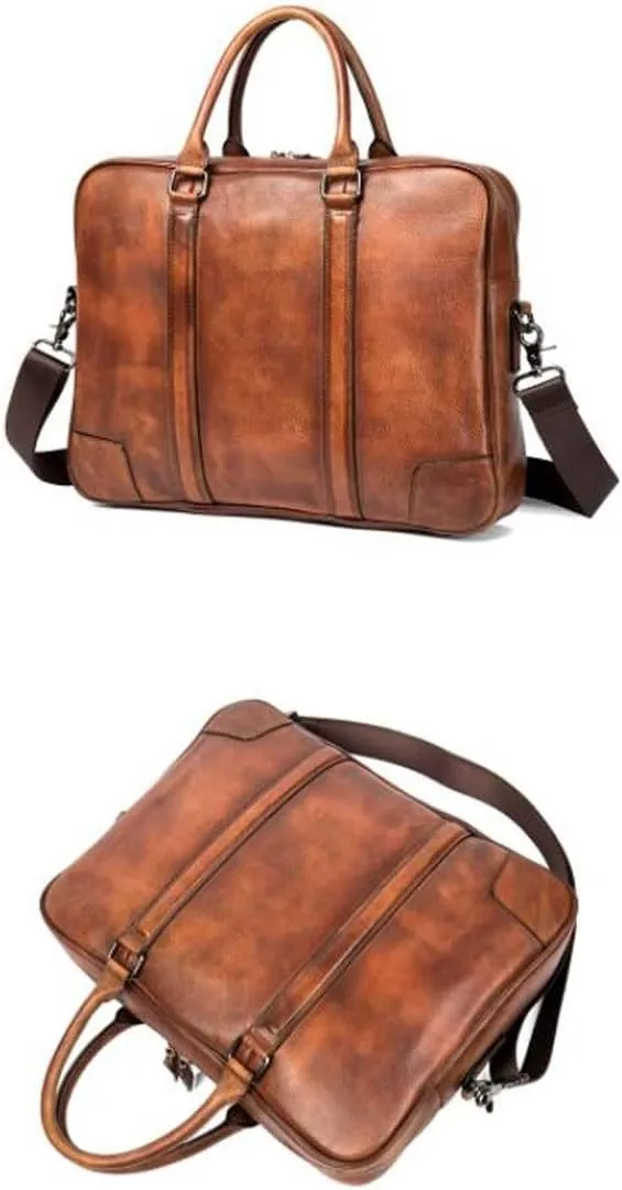Mens Handbags Briefcases Messenger Shoulder Bags Genuine Leather Crossbody Bags Laptop Bags 15.7Inch