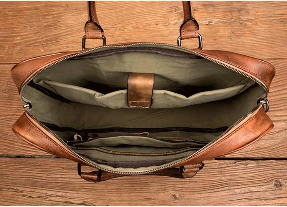 Mens Handbags Briefcases Messenger Shoulder Bags Genuine Leather Crossbody Bags Laptop Bags 15.7Inch