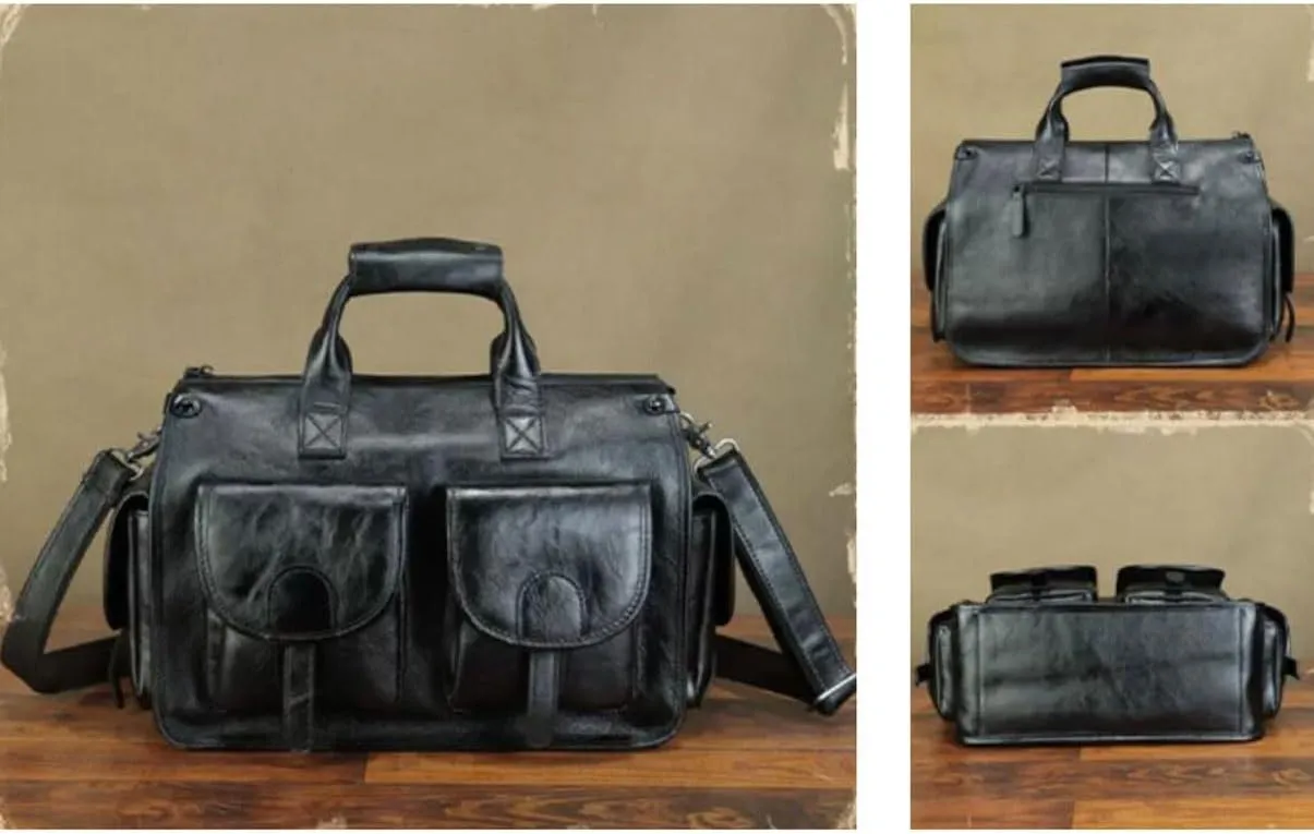 Mens Handbags Messenger Shoulder Bags Genuine Leather Business Briefcases Laptop Bags Crossbody Bags 14.6Inch