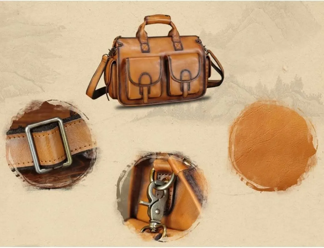Mens Handbags Messenger Shoulder Bags Genuine Leather Business Briefcases Laptop Bags Crossbody Bags 14.6Inch