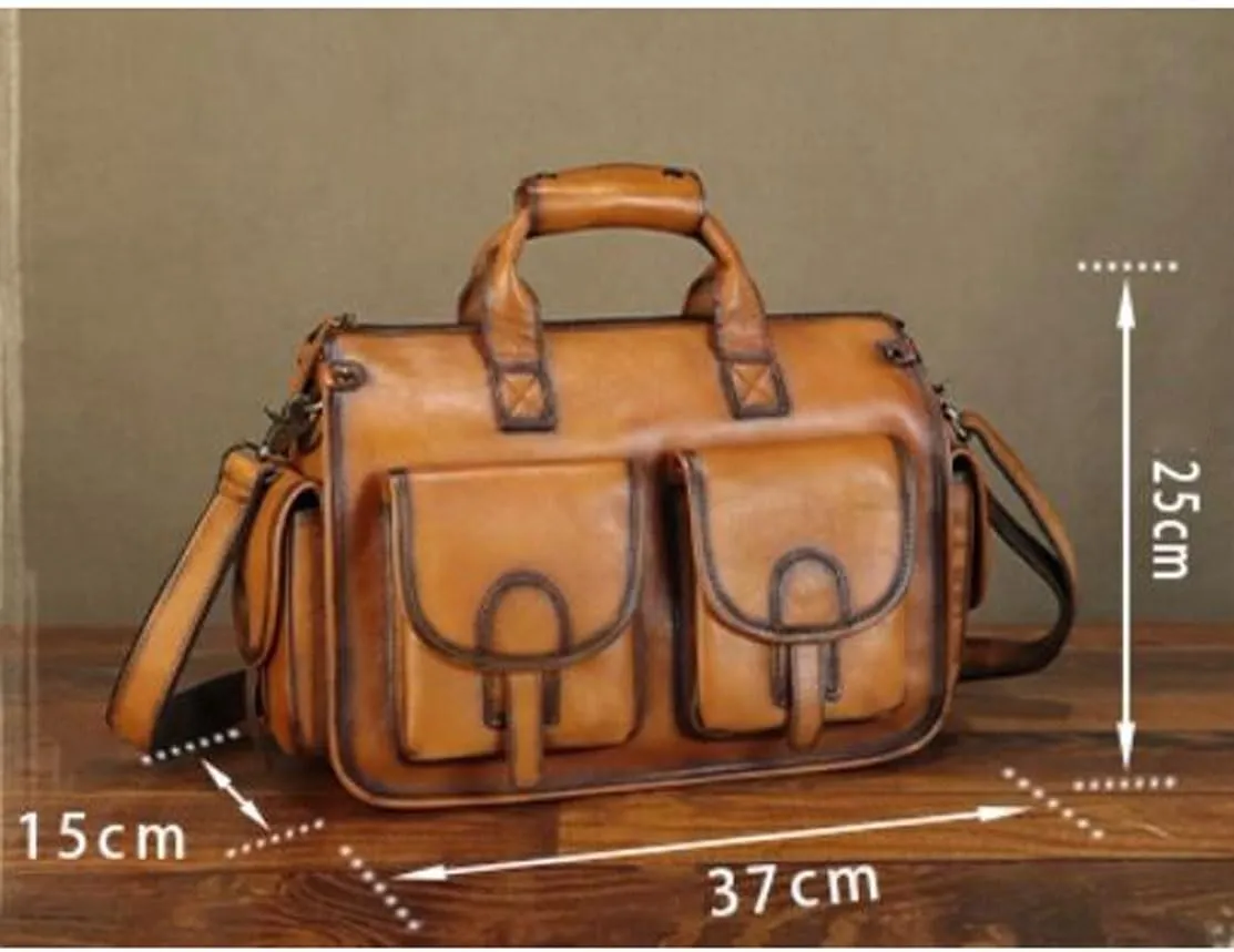 Mens Handbags Messenger Shoulder Bags Genuine Leather Business Briefcases Laptop Bags Crossbody Bags 14.6Inch