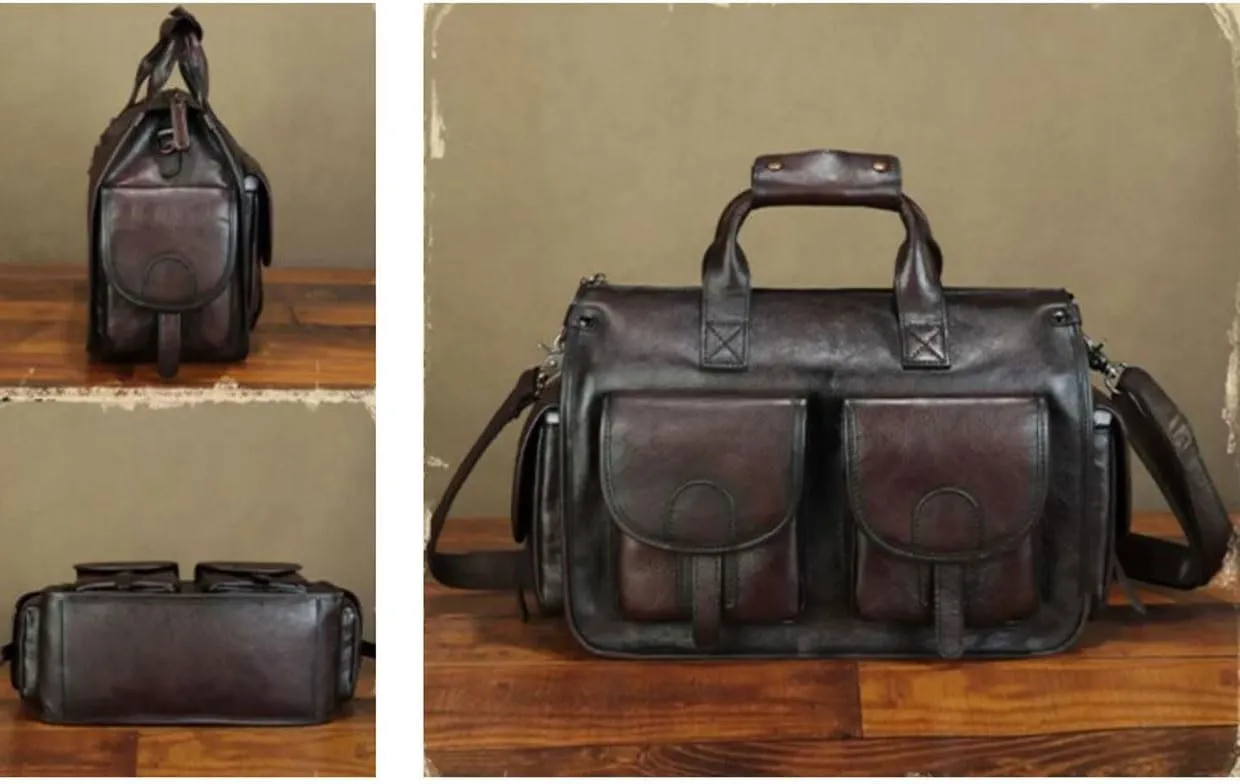 Mens Handbags Messenger Shoulder Bags Genuine Leather Business Briefcases Laptop Bags Crossbody Bags 14.6Inch