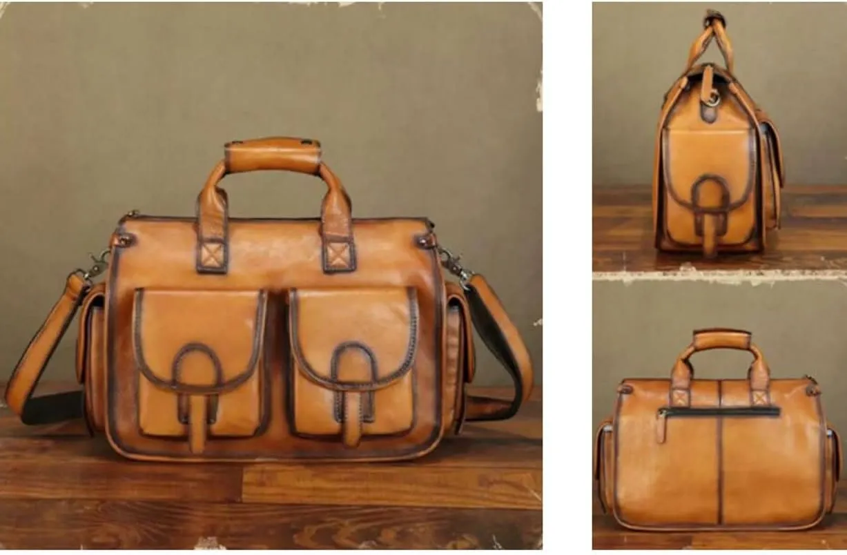 Mens Handbags Messenger Shoulder Bags Genuine Leather Business Briefcases Laptop Bags Crossbody Bags 14.6Inch