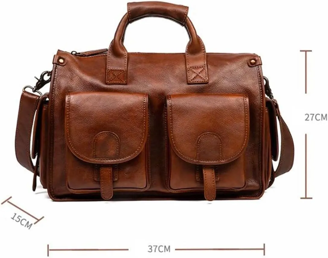 Mens Handbags Messenger Shoulder Bags Genuine Leather Business Briefcases Laptop Bags Travel Bags 14.6Inch
