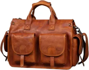 Mens Handbags Messenger Shoulder Bags Genuine Leather Business Briefcases Laptop Bags Travel Bags 14.6Inch