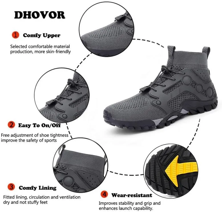 Mens High Top Water Shoes Breathable Hiking Shoes Quick Drying Sports Aqua Barefoot Shoes Non Slip Walking Fishing Shoes