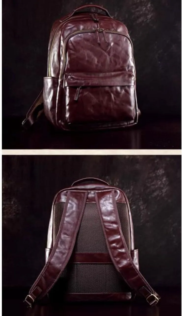 Mens Laptop Bags Backpacks Genuine Leather Travel Bags Casual Daypack Briefcases Computers Bags(Brown)