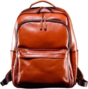 Mens Laptop Bags Backpacks Genuine Leather Travel Bags Casual Daypack Briefcases Computers Bags(Yellow)
