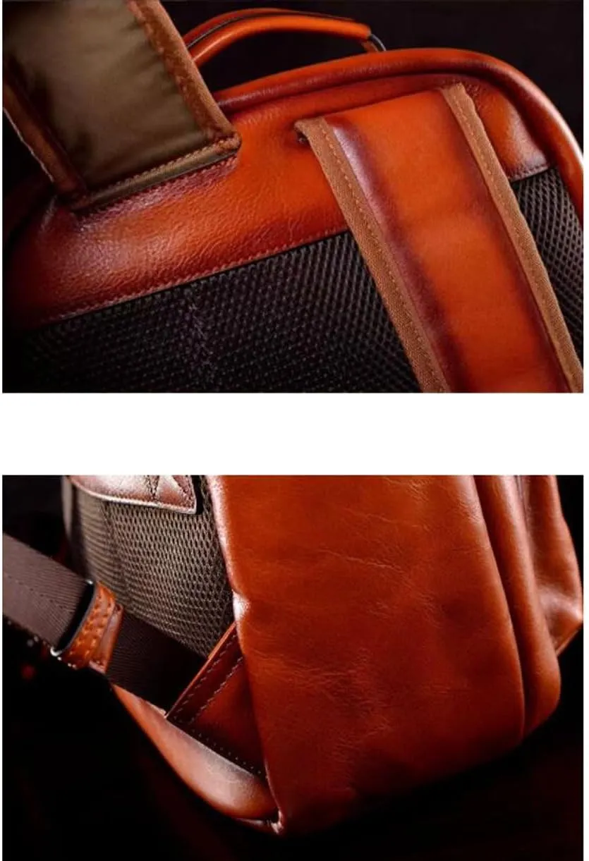 Mens Laptop Bags Backpacks Genuine Leather Travel Bags Casual Daypack Briefcases Computers Bags(Yellow)