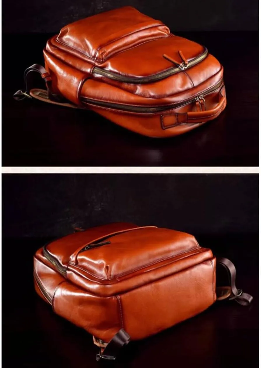 Mens Laptop Bags Backpacks Genuine Leather Travel Bags Casual Daypack Briefcases Computers Bags(Yellow)