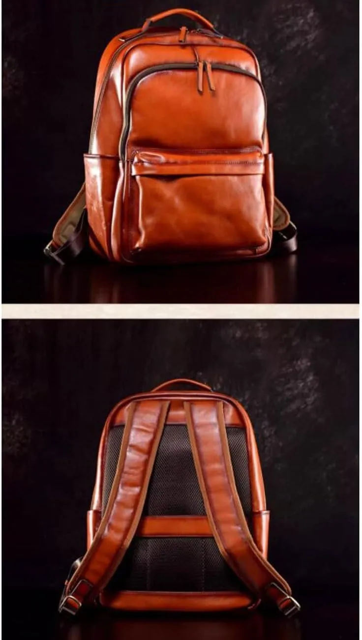 Mens Laptop Bags Backpacks Genuine Leather Travel Bags Casual Daypack Briefcases Computers Bags(Yellow)
