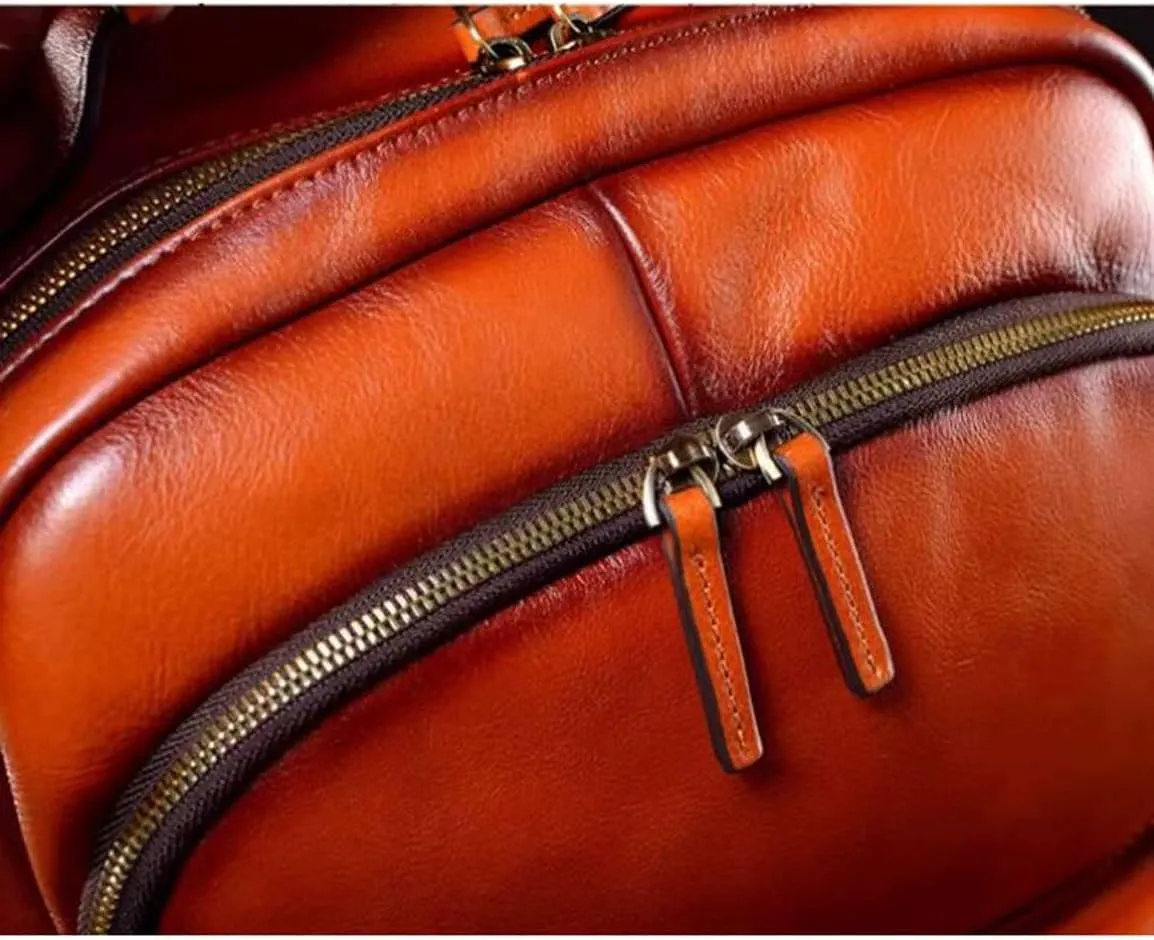 Mens Laptop Bags Backpacks Genuine Leather Travel Bags Casual Daypack Briefcases Computers Bags(Yellow)