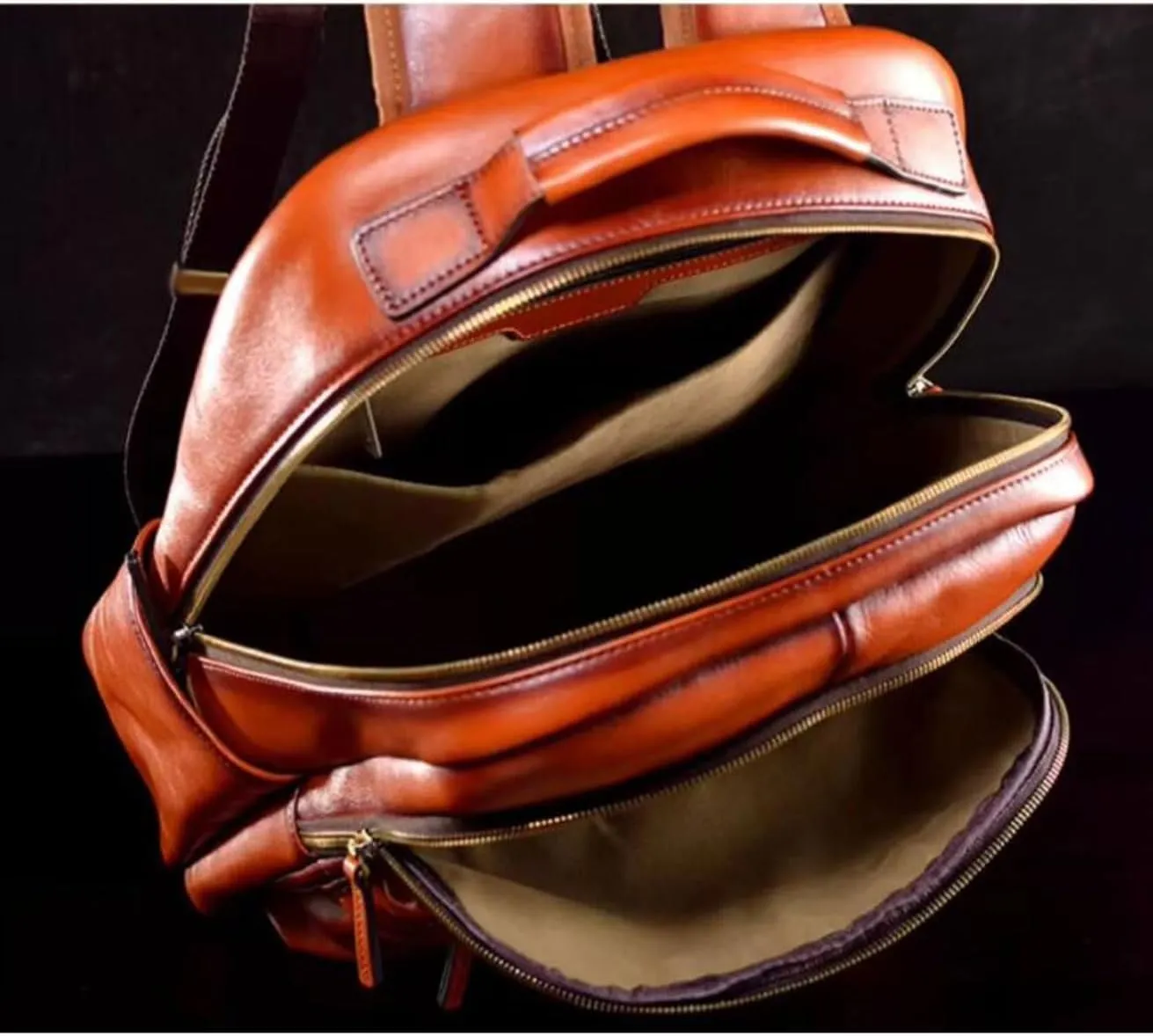 Mens Laptop Bags Backpacks Genuine Leather Travel Bags Casual Daypack Briefcases Computers Bags(Yellow)