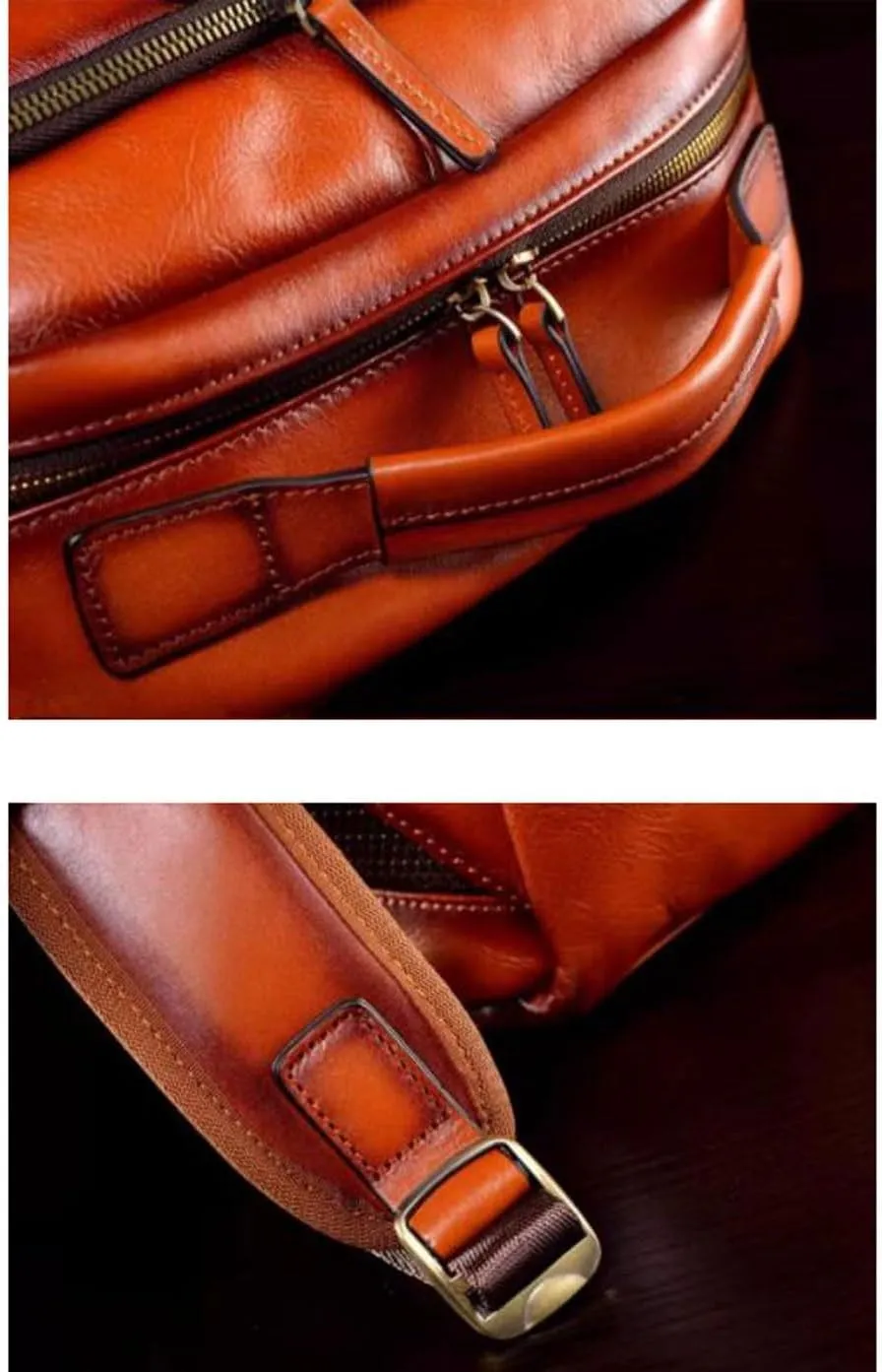 Mens Laptop Bags Backpacks Genuine Leather Travel Bags Casual Daypack Briefcases Computers Bags(Yellow)