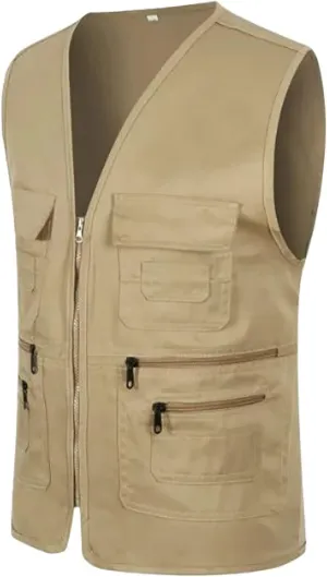 Men's Running Vest Outerwear Travel Fishing Utility Safari Vest with Pockets Outdoor Sleeveless Jacket for Golf