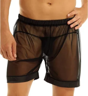 Mens Sexy Boxer Briefs Mesh Breathable Underpants Mens Mesh Shorts See Through With Large Split Mesh Pants