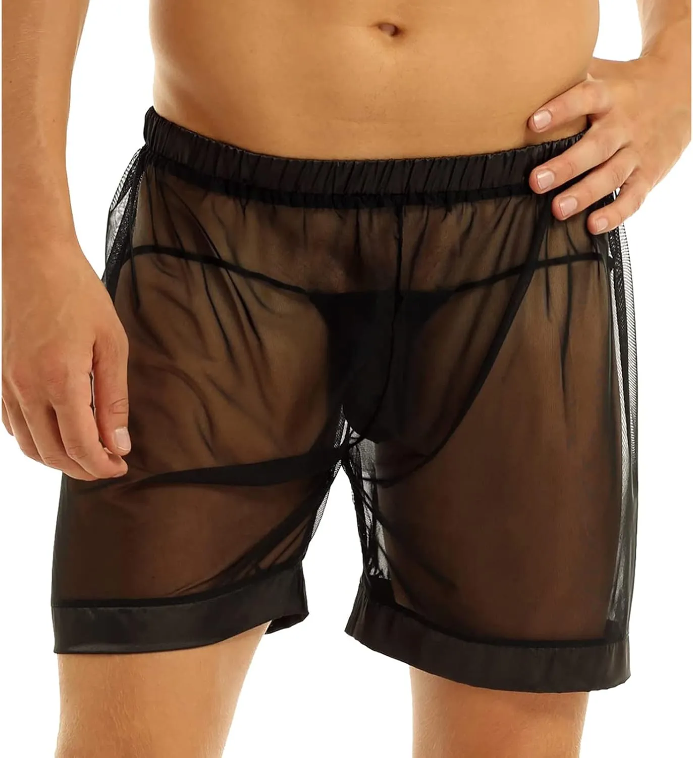 Mens Sexy Boxer Briefs Mesh Breathable Underpants Mens Mesh Shorts See Through With Large Split Mesh Pants
