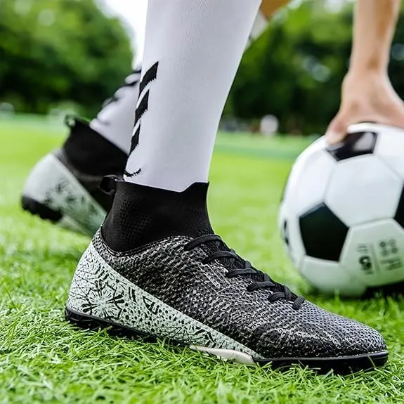 Men's Soccer Cleats Football Shoes with High-Tops Lace-Up Spikes Indoor Firm Ground Turf Training Exercise Futsal Boots