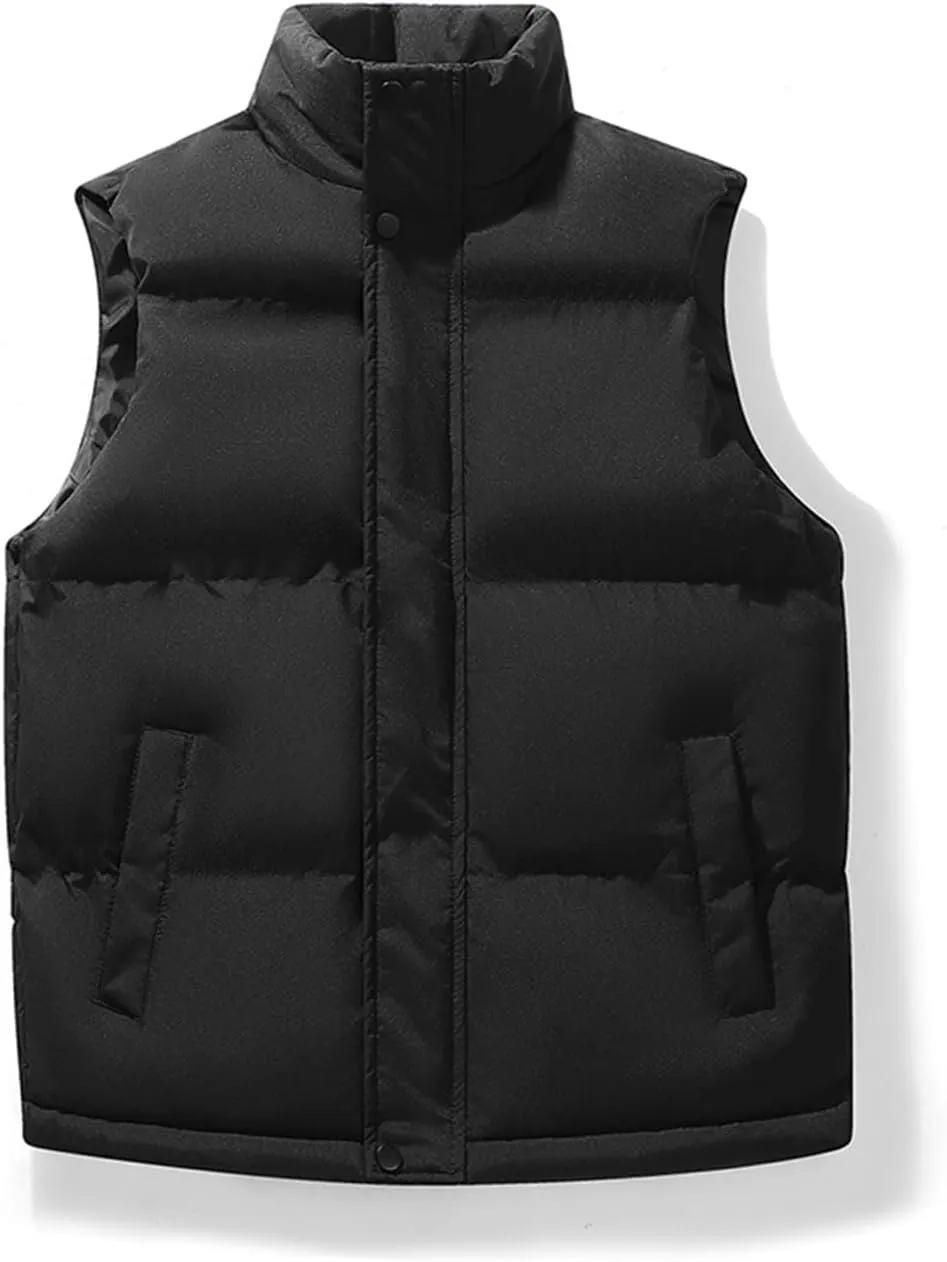 Mens Thicken Puffer Vest Coats Button Full Zip Stand Collar Solid Gilet Jacket Outdoor Mountain Warm Vests Outwear