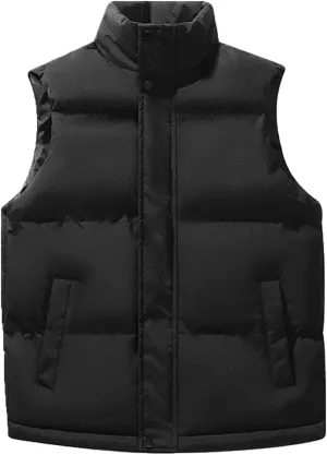 Mens Thicken Puffer Vest Coats Button Full Zip Stand Collar Solid Gilet Jacket Outdoor Mountain Warm Vests Outwear
