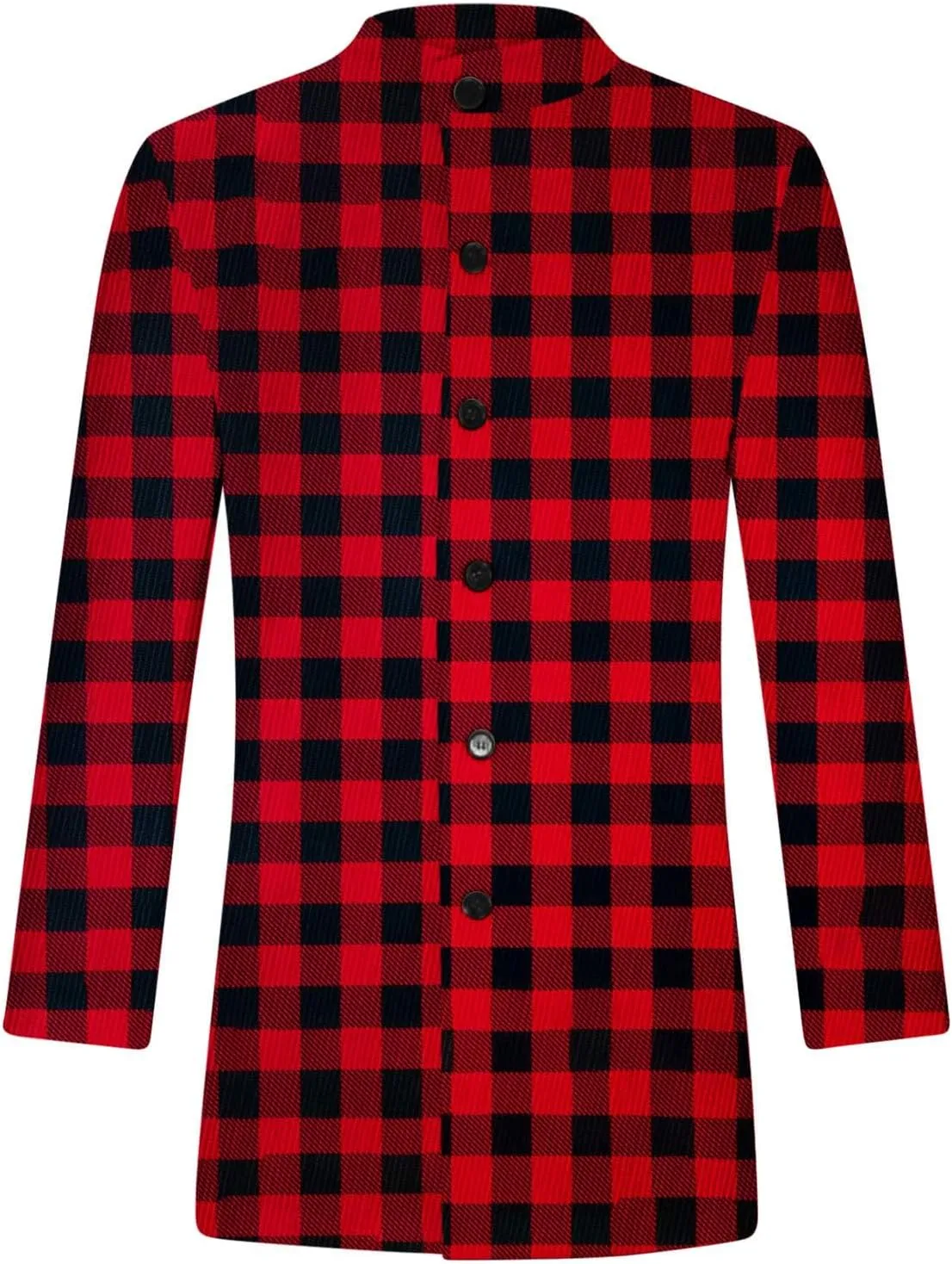 Mens Trench Coat Slim Fit Stand Collar Winter Single Breasted Pea Coats vintage Classic Plaid Warm Soft Overcoat