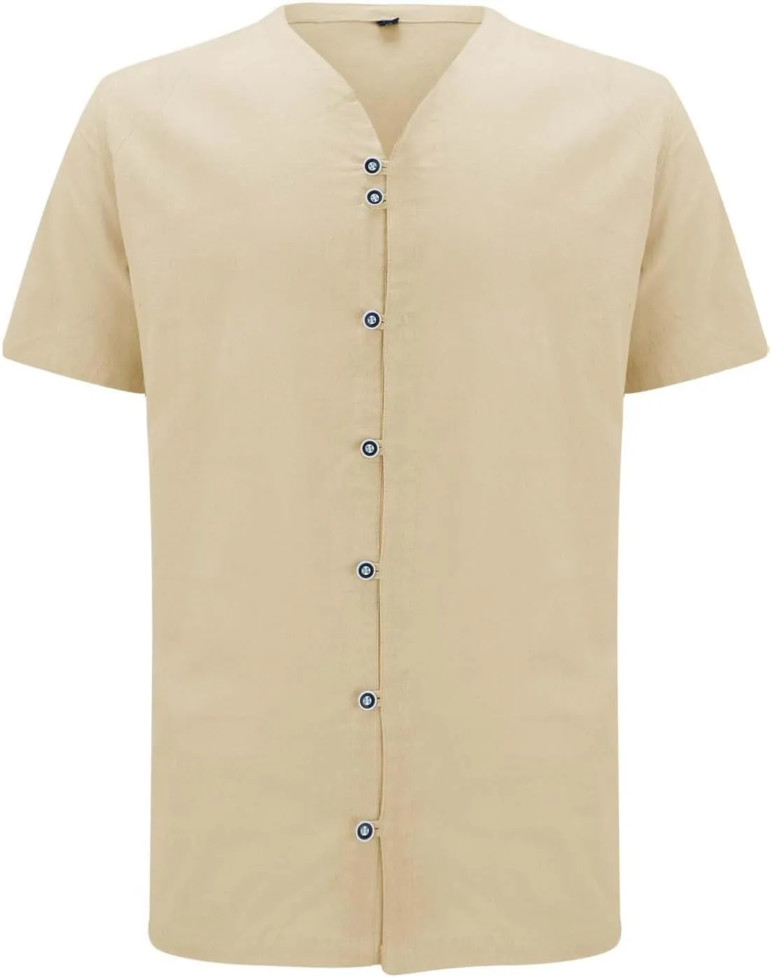 Mens Vintage Cotton Linen Shirt Combat Tactical Solid Trend Tops Short Sleeve Crewneck Muscle Fit Causal Button Down Shirts