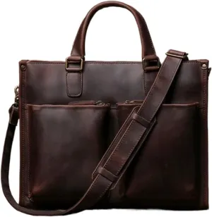 Messenger Shoulder Bags Mens Genuine Leather Laptop Bags Handbags Crossbody Bags Business Briefcases 15Inch