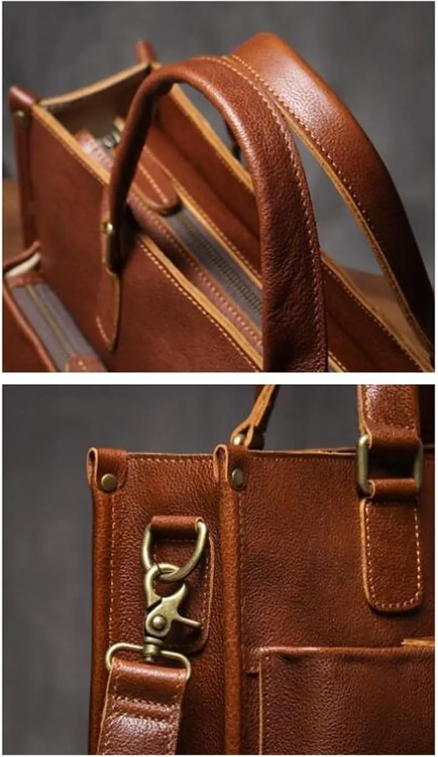 Messenger Shoulder Bags Mens Genuine Leather Laptop Bags Handbags Crossbody Bags Business Briefcases 15Inch