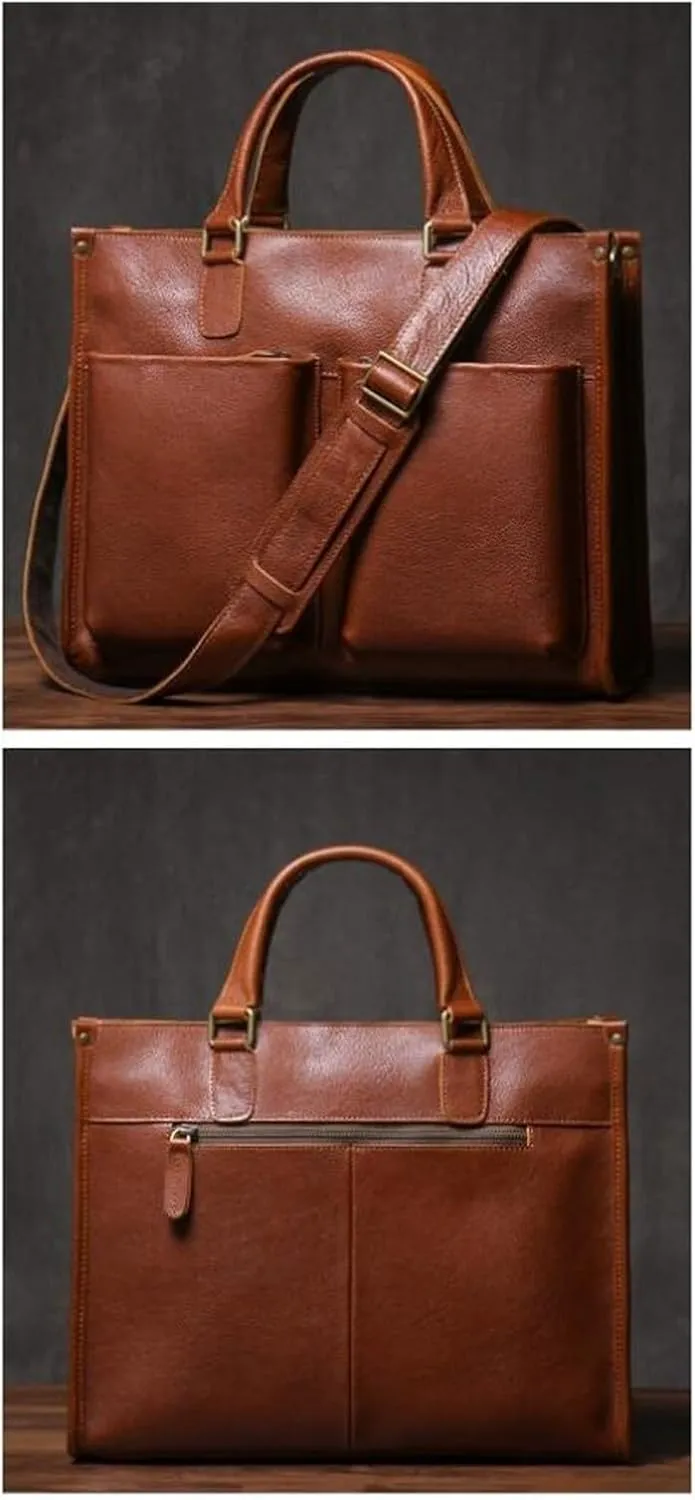 Messenger Shoulder Bags Mens Genuine Leather Laptop Bags Handbags Crossbody Bags Business Briefcases 15Inch