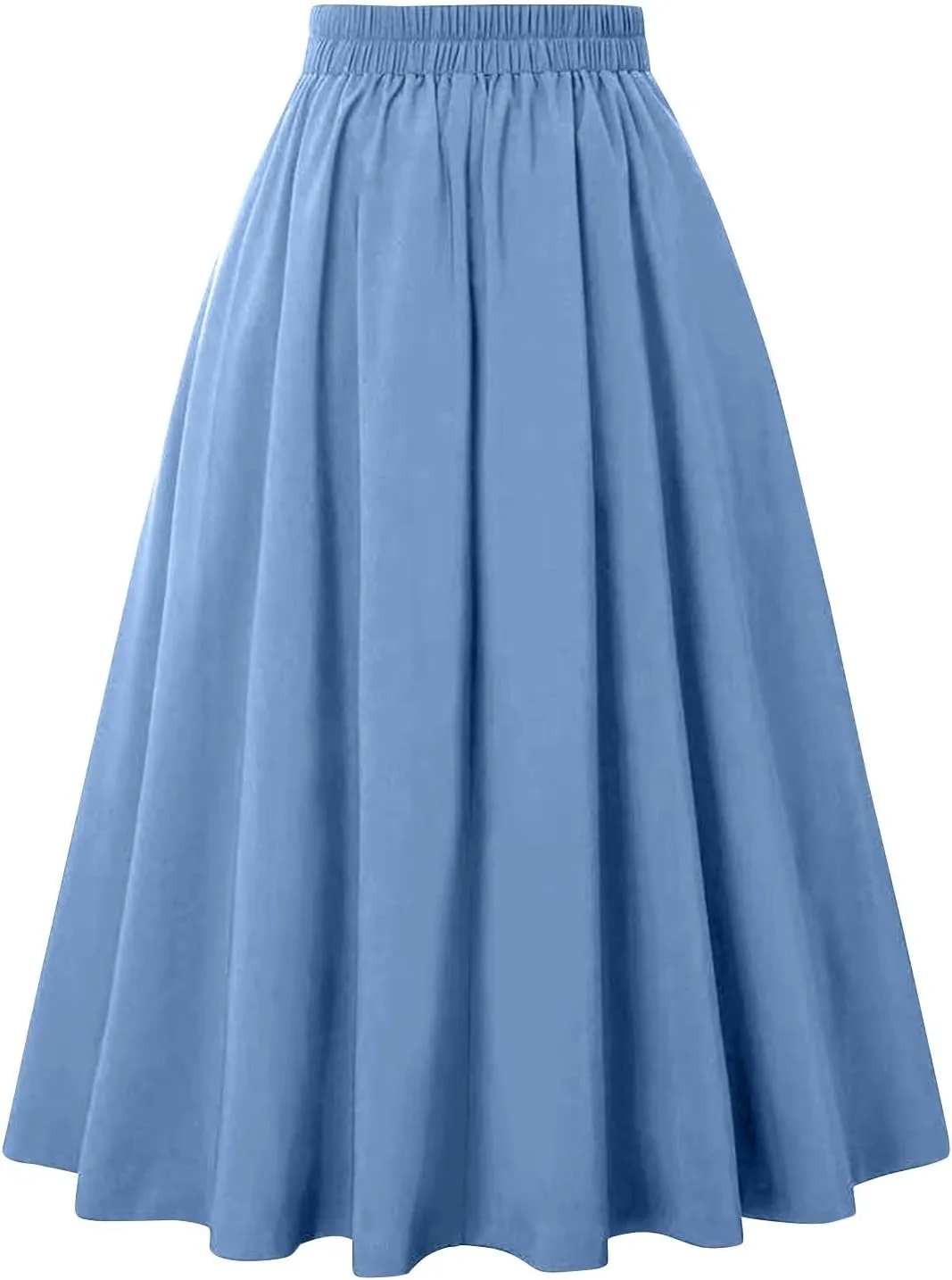 Midi Skirts for Women Elegant Vintage Button Elastic High Waisted Skirts Dressy Casual Pleated A Line Work Skirts
