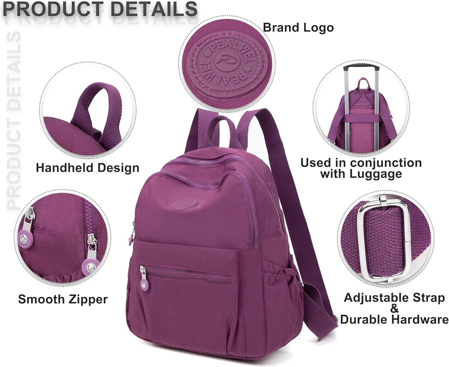 Mini Backpack Purse for Women,Small Nylon backpacks for Ladies Backpacks Women Anti Theft Travel Bag (Purple)