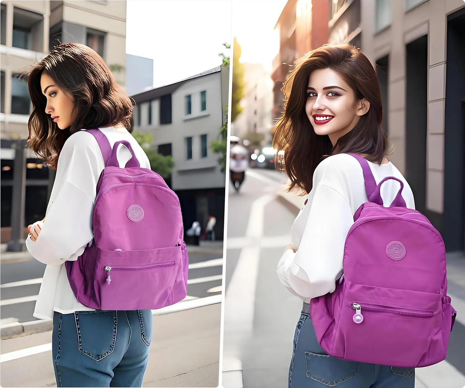 Mini Backpack Purse for Women,Small Nylon backpacks for Ladies Backpacks Women Anti Theft Travel Bag (Purple)