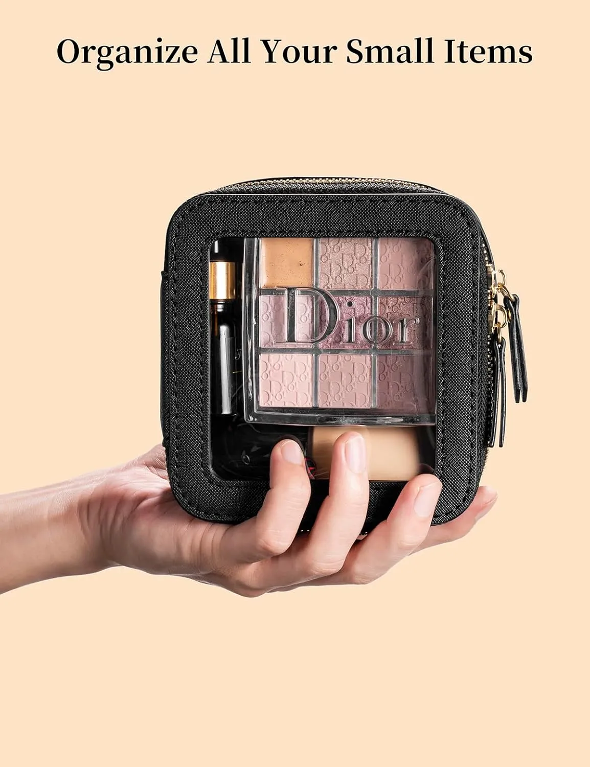 Mini Makeup Bag for Purse - Clear Travel Leather Toiletry Bag with Zipper - Car Organizer Bag - Small Waterproof Cosmetic Organizer Case for On-the-Go Essentials Lake Green